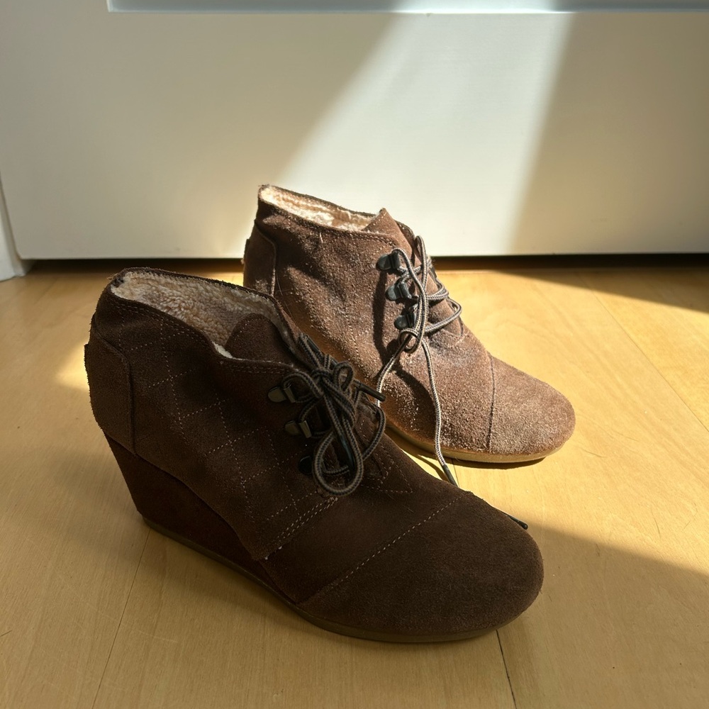 Brown Toms Wedge Ankle Boots